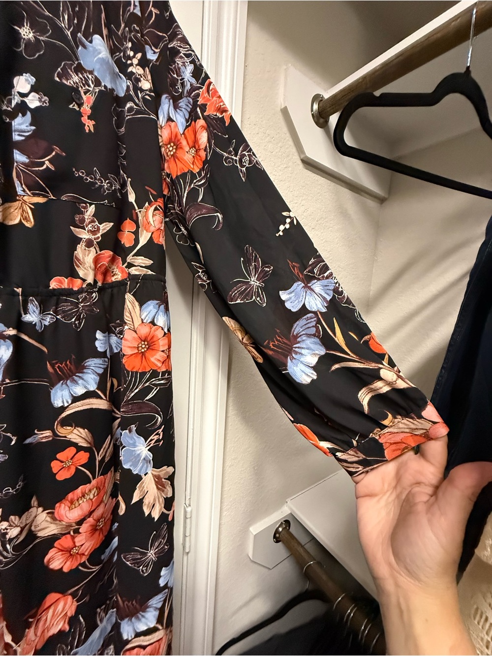 Who What Wear Floral Midi Dress XXL Black Long Sleeve Boho Flowy - Picture 3 of 8